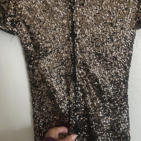 She + Sky  Gold Metallic shimmer sequin cocktail party dress Size Small - Picture 3 of 9